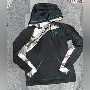 Huntworth: Black and Camouflage Hoodie with Teal Accents